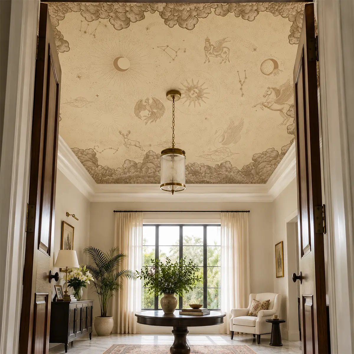 Celestial Veil Customised Wallpaper, Beige - Marble Lotus - Celestial Veil Customised Wallpaper, Beige