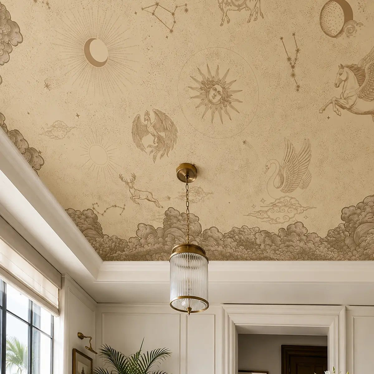Celestial Veil Customised Wallpaper, Beige - Marble Lotus - Celestial Veil Customised Wallpaper, Beige