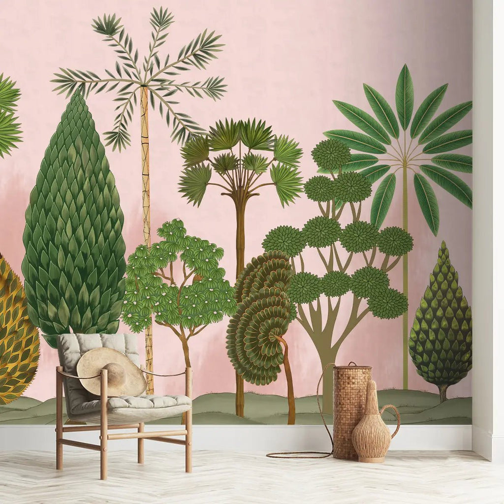 Chitran Pichwai Style Wallpaper Designed for walls Pink Color - Marble Lotus - Chitran Pichwai Style Wallpaper Designed for walls Pink Color
