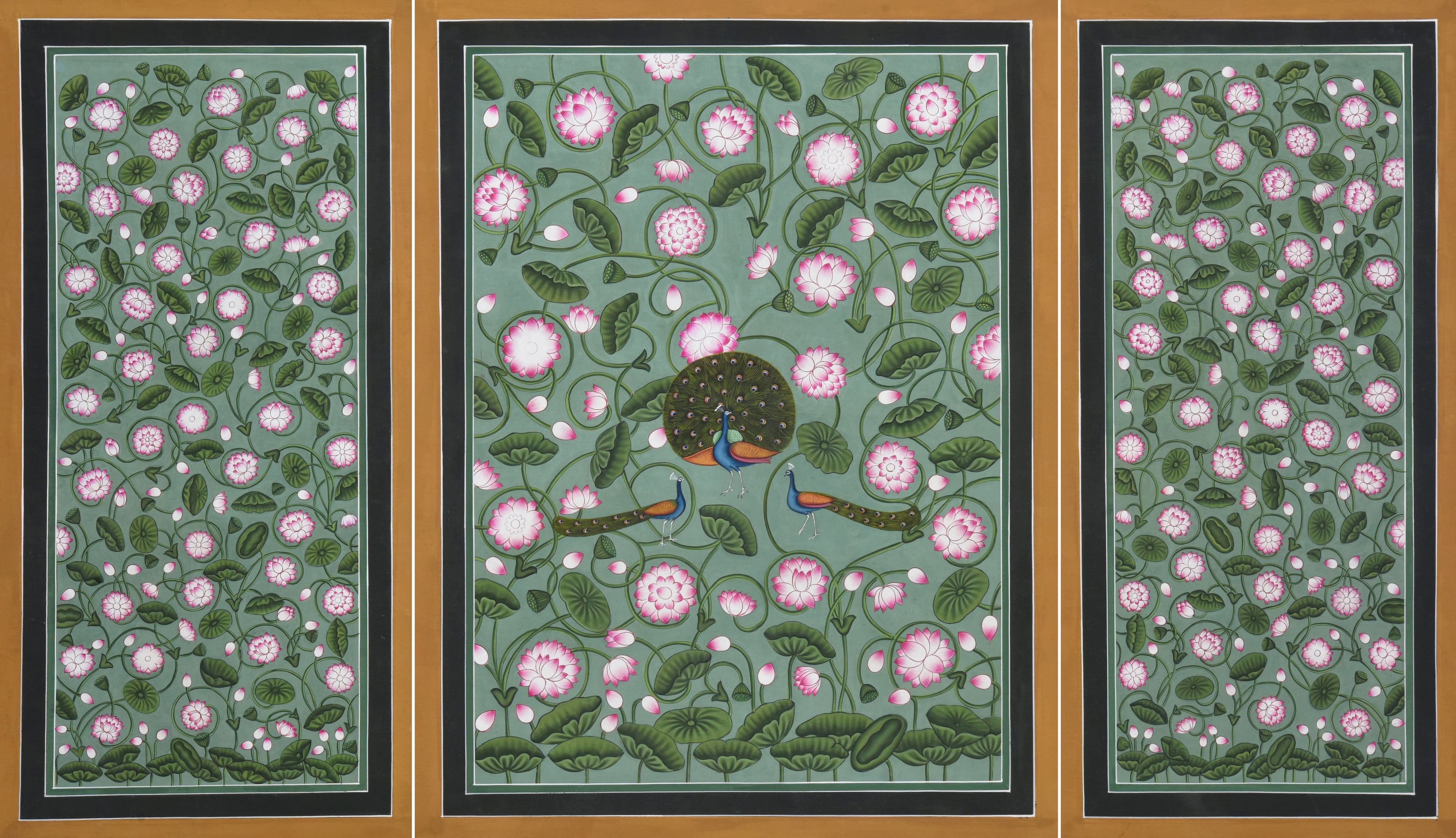 Pichwai Painting | 3-Piece Peacock Jaal | Indian Art