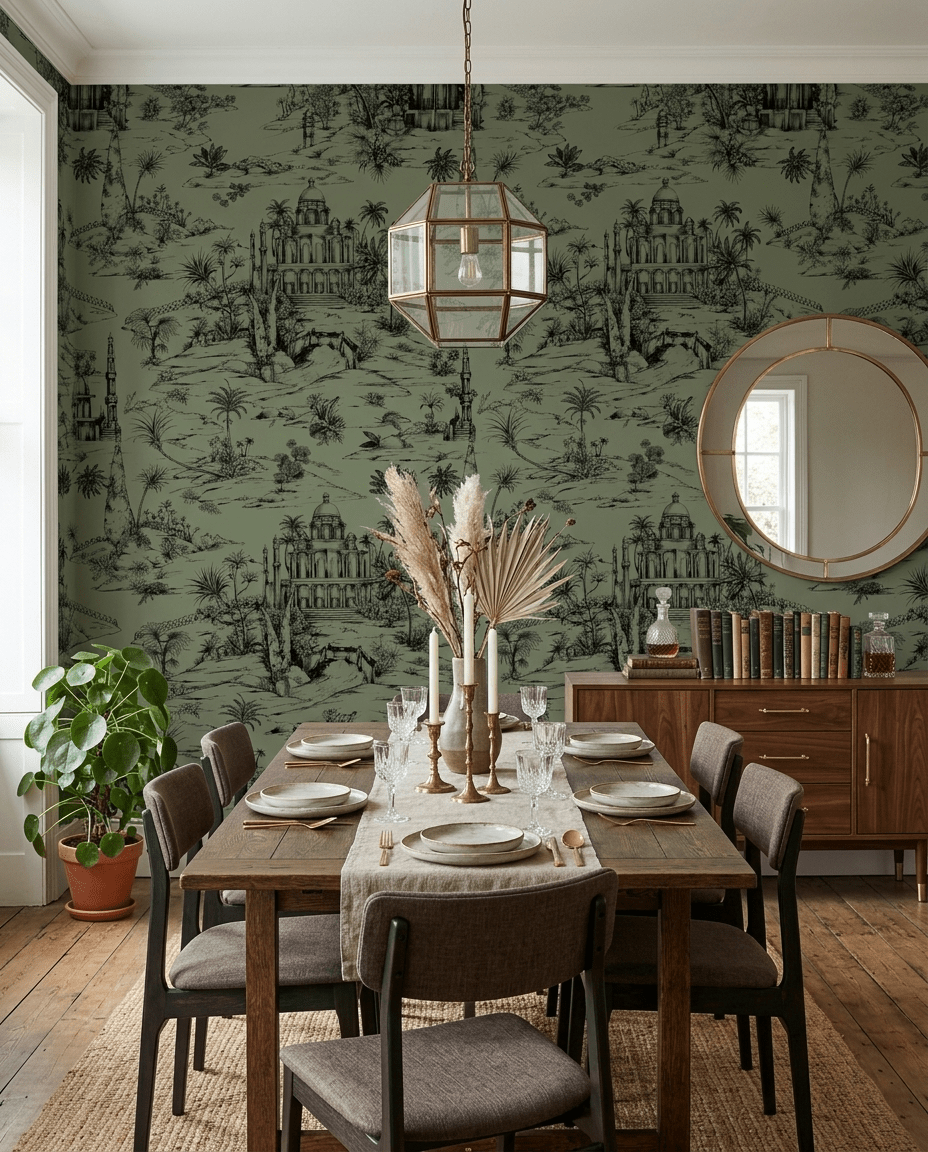Delhi on Toile – Black on Sage Green - Marble Lotus - Delhi on Toile – Black on Sage Green