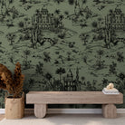 Delhi on Toile - Black on Sage Green - Marble Lotus - Delhi on Toile - Black on Sage Green