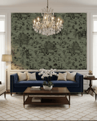 Delhi on Toile - Black on Sage Green - Marble Lotus - Delhi on Toile - Black on Sage Green