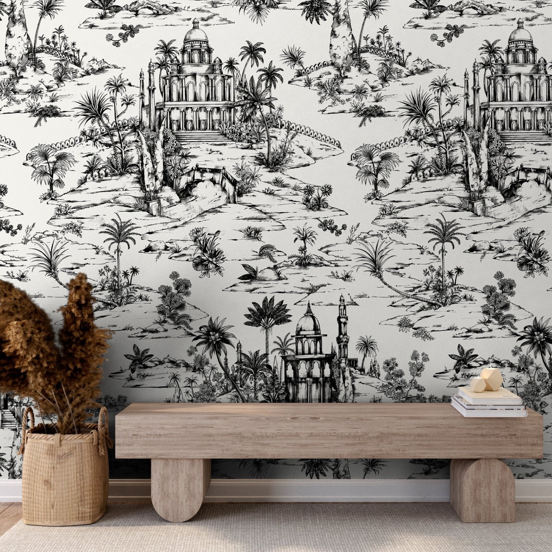 Delhi on Toile - Black & White - Marble Lotus - Delhi on Toile - Black & White