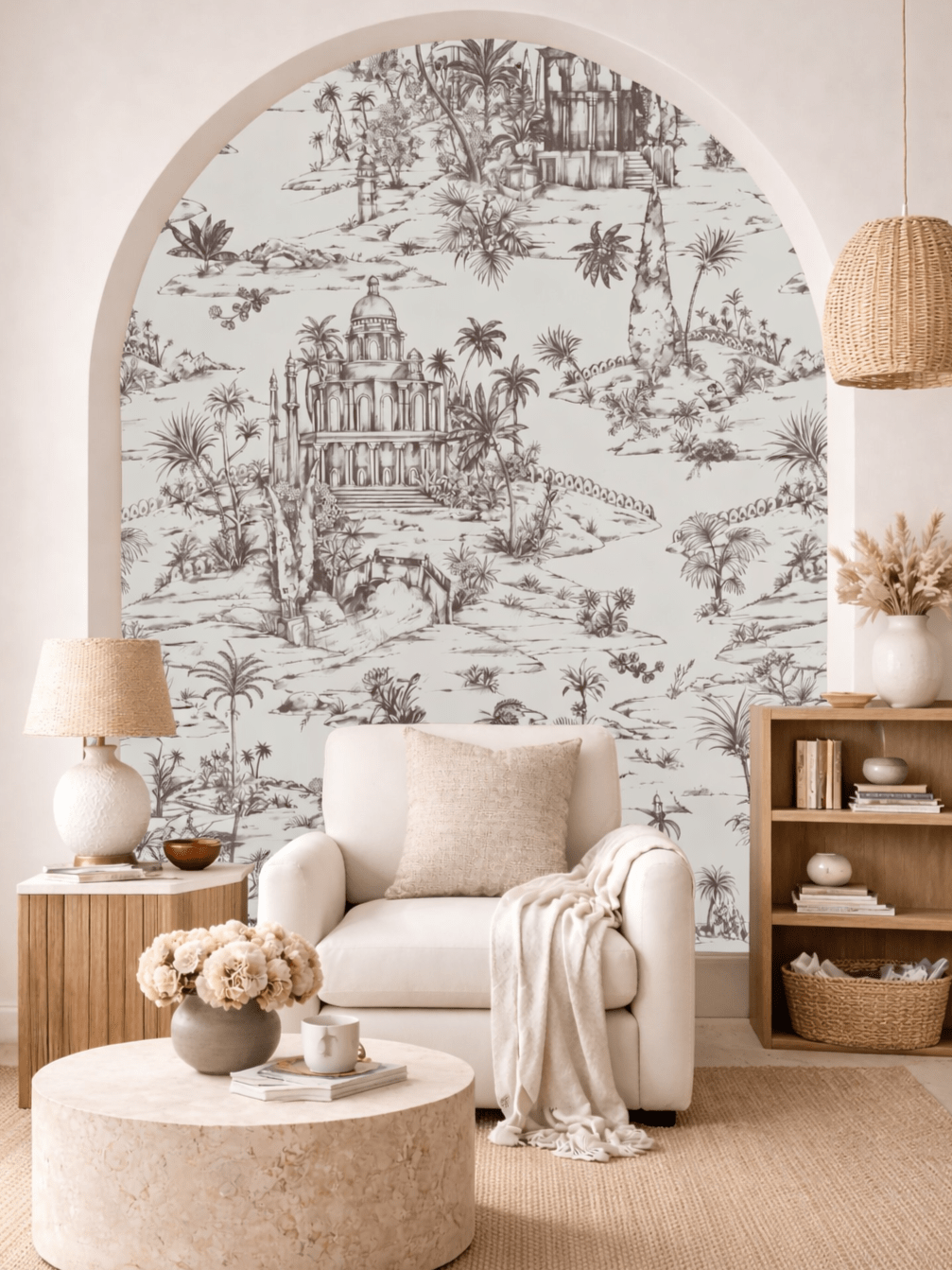 Delhi on Toile - Brown on Beige - Marble Lotus - Delhi on Toile - Brown on Beige