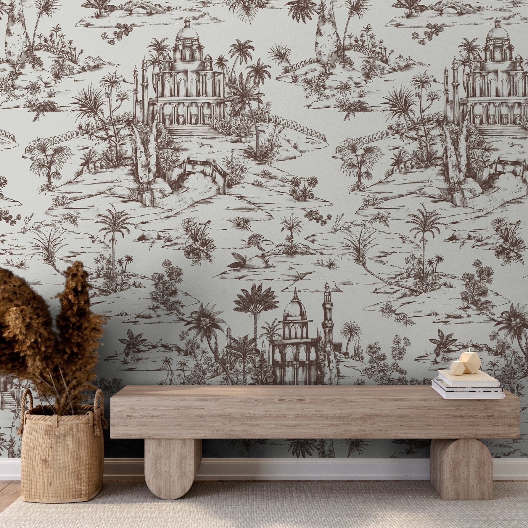 Delhi on Toile - Brown on Beige - Marble Lotus - Delhi on Toile - Brown on Beige