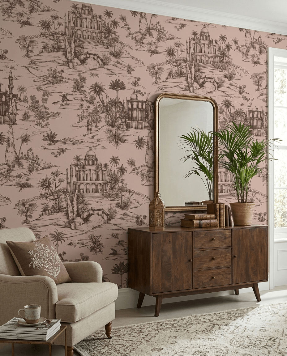 Delhi on Toile – Brown on Dusty Pink - Marble Lotus - Delhi on Toile – Brown on Dusty Pink