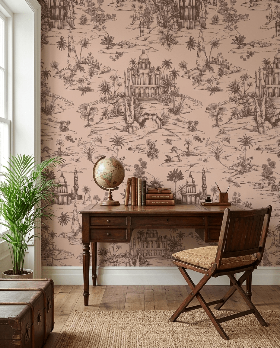 Delhi on Toile – Brown on Dusty Pink - Marble Lotus - Delhi on Toile – Brown on Dusty Pink
