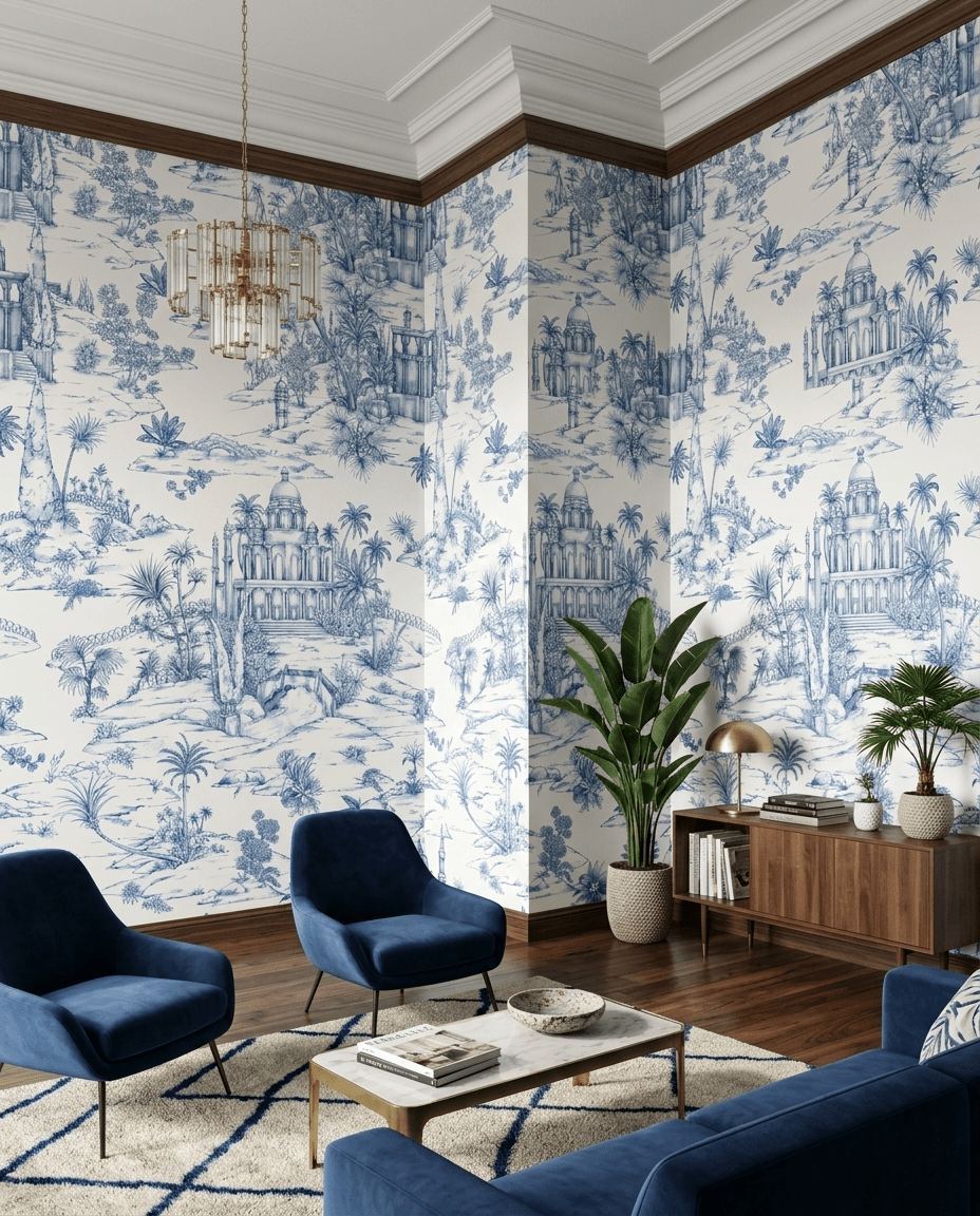 Delhi on Toile – Indigo - Marble Lotus - Delhi on Toile – Indigo