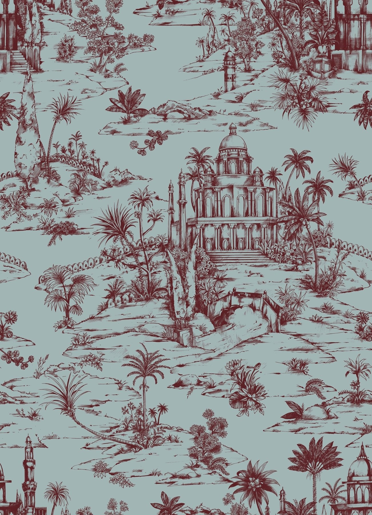 Delhi on Toile - Maroon on Powder Blue - Marble Lotus - Delhi on Toile - Maroon on Powder Blue