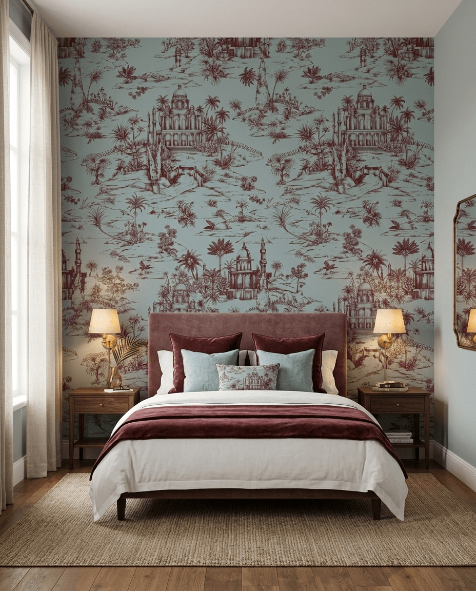 Delhi on Toile – Maroon on Powder Blue - Marble Lotus - Delhi on Toile – Maroon on Powder Blue