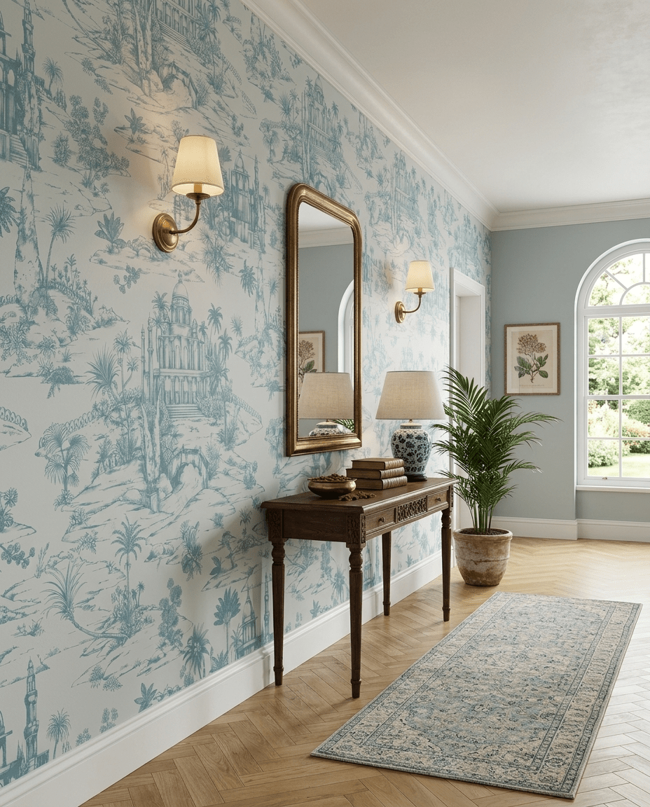 Delhi on Toile – Powder Blue on Beige - Marble Lotus - Delhi on Toile – Powder Blue on Beige