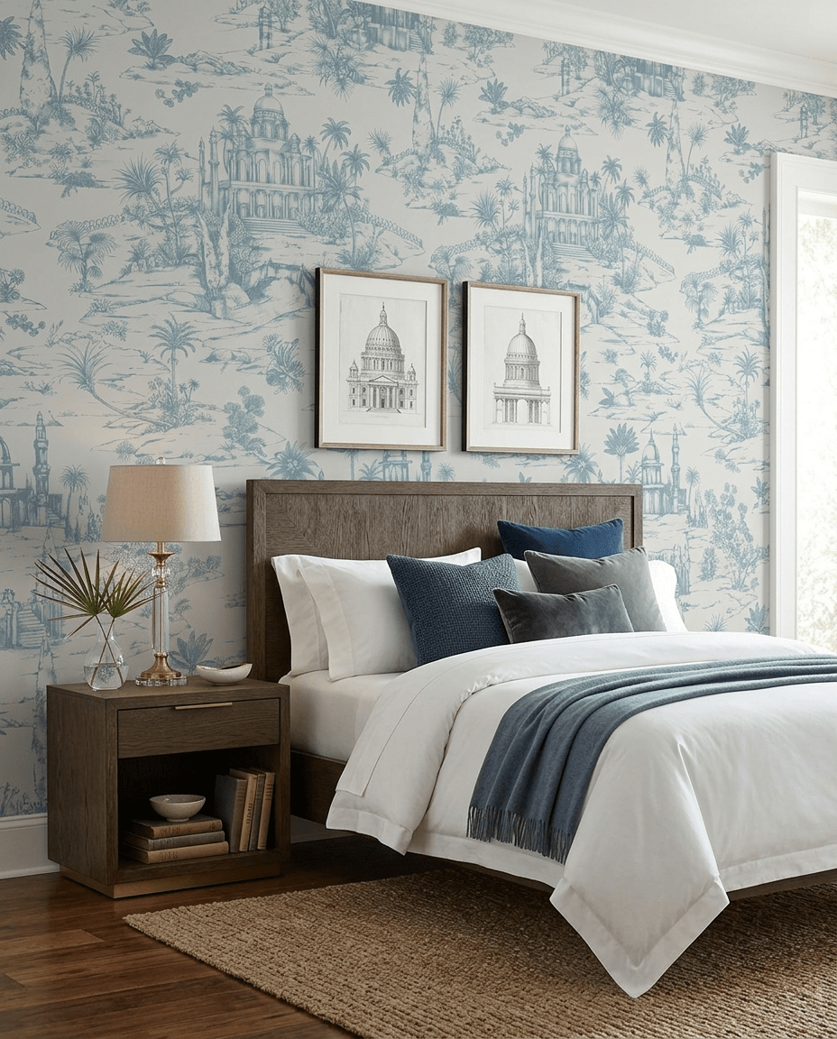 Delhi on Toile – Powder Blue on Beige - Marble Lotus - Delhi on Toile – Powder Blue on Beige