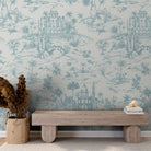 Delhi on Toile - Powder Blue on Beige - Marble Lotus - Delhi on Toile - Powder Blue on Beige