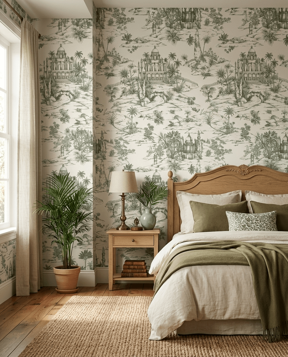 Delhi on Toile – Sage Green on White - Marble Lotus - Delhi on Toile – Sage Green on White