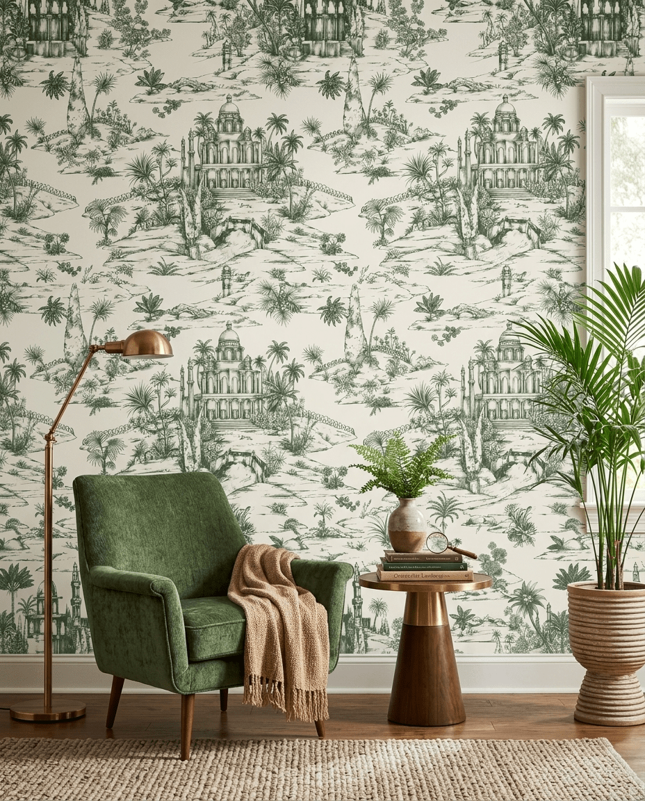 Delhi on Toile – Sage Green on White - Marble Lotus - Delhi on Toile – Sage Green on White