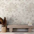 Delhi on Toile Wallpaper Beige - Marble Lotus - Delhi on Toile Wallpaper Beige
