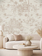 Delhi on Toile Wallpaper Beige - Marble Lotus - Delhi on Toile Wallpaper Beige