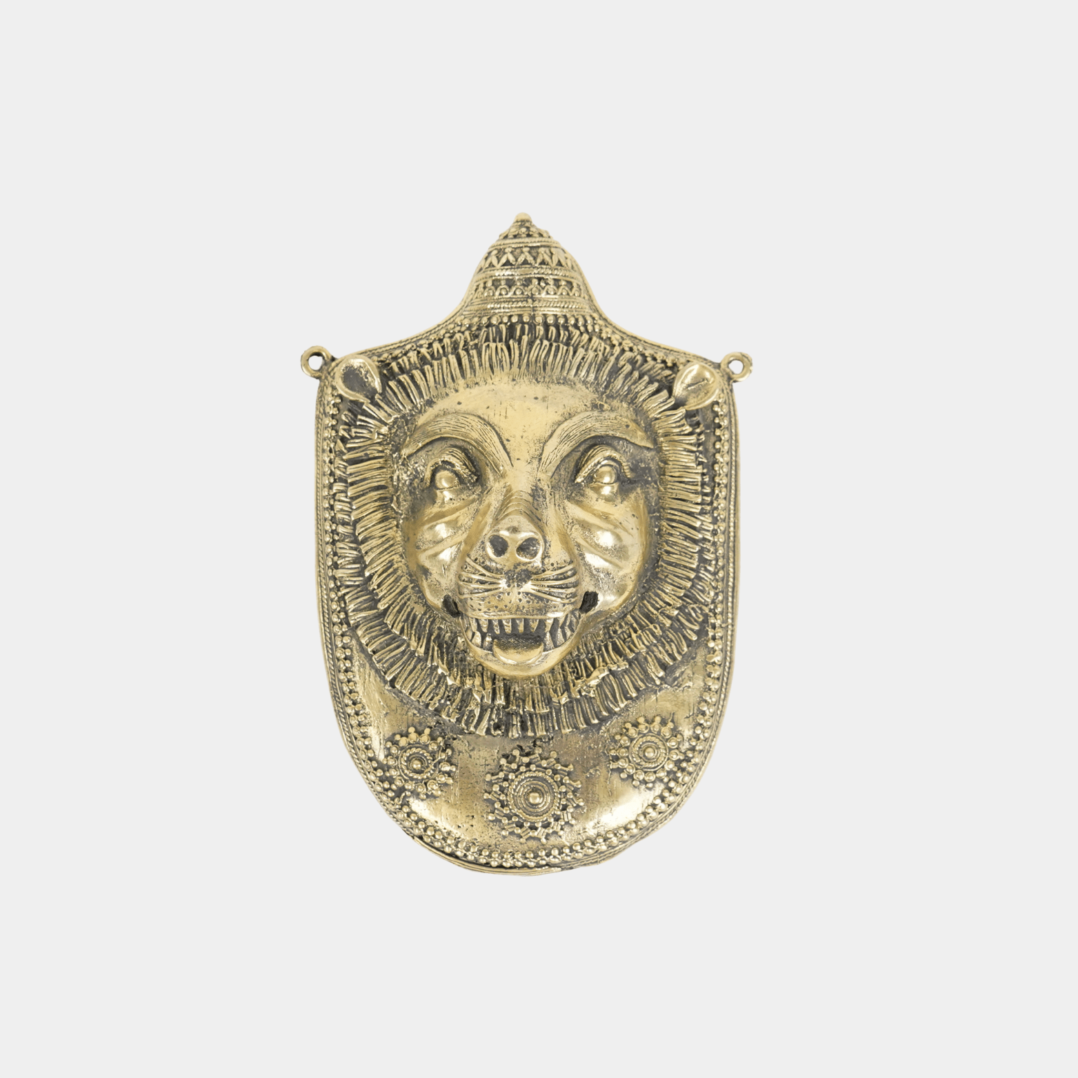 Dhokra Lion Face Brass Wall Hanging - Marble Lotus - Dhokra Lion Face Brass Wall Hanging