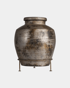 Extra Tall Noor Clay Pot (12"x16") - Marble Lotus - Extra Tall Noor Clay Pot (12"x16") - Marble Lotus - Silver Clay Pot with Iron Stand