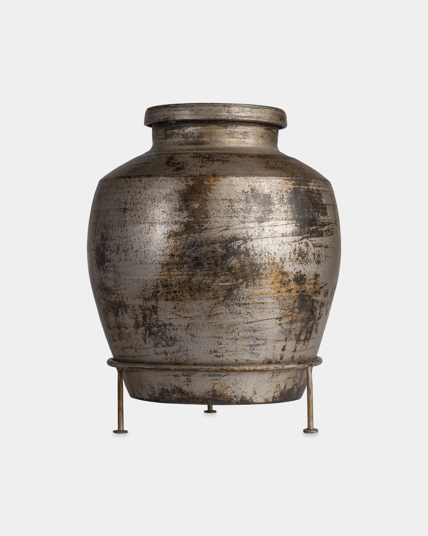 Extra Tall Noor Clay Pot (12"x16") - Marble Lotus - Extra Tall Noor Clay Pot (12"x16") - Marble Lotus - Silver Clay Pot with Iron Stand