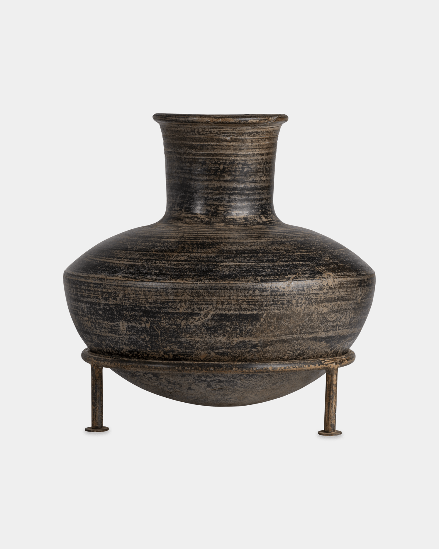Extra Tall Raat Clay Pot - Marble Lotus - Extra Tall Raat Clay Pot - Marble Lotus - Clay Pot with Iron Stand - Rustic Decor