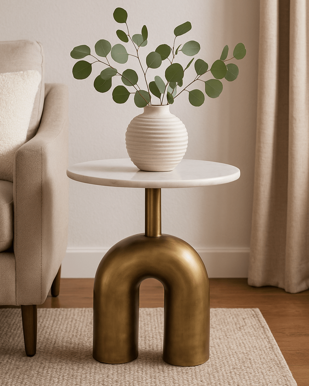 Fork Side Table - Marble Lotus - Fork Side Table - Marble Lotus