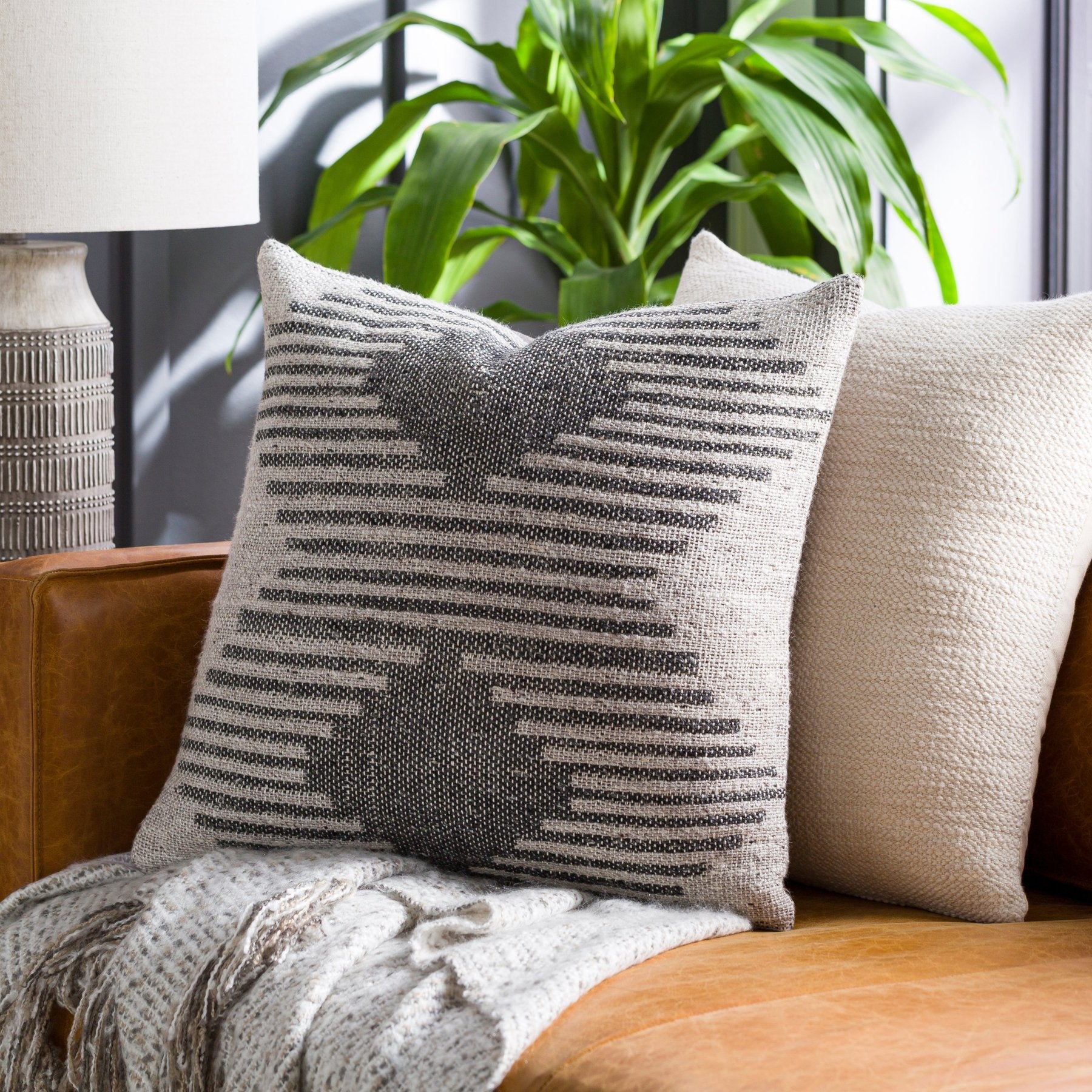 Geometric Gray Diamond Woven Lumbar Pillow - Marble Lotus - Geometric Gray Diamond Woven Pillow