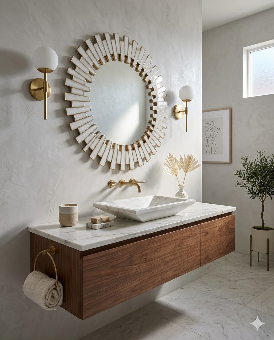 Glasdele Round Mirror - Marble Lotus - Glasdele Round Mirror