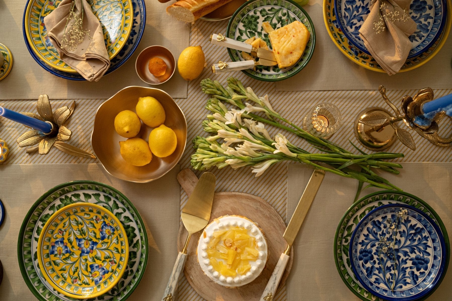 Green Floral Jaipur Pottery Wall Plate 10" - Marble Lotus - Green Floral Jaipur Pottery Wall Plate 10" - Marble Lotus