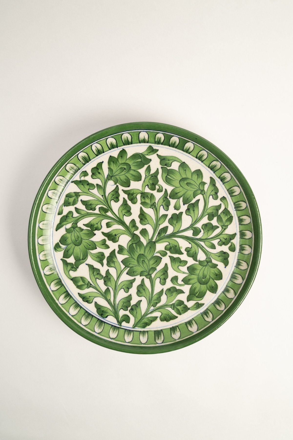 Green Floral Jaipur Pottery Wall Plate 10" - Marble Lotus - Green Floral Jaipur Pottery Wall Plate 10" - Marble Lotus