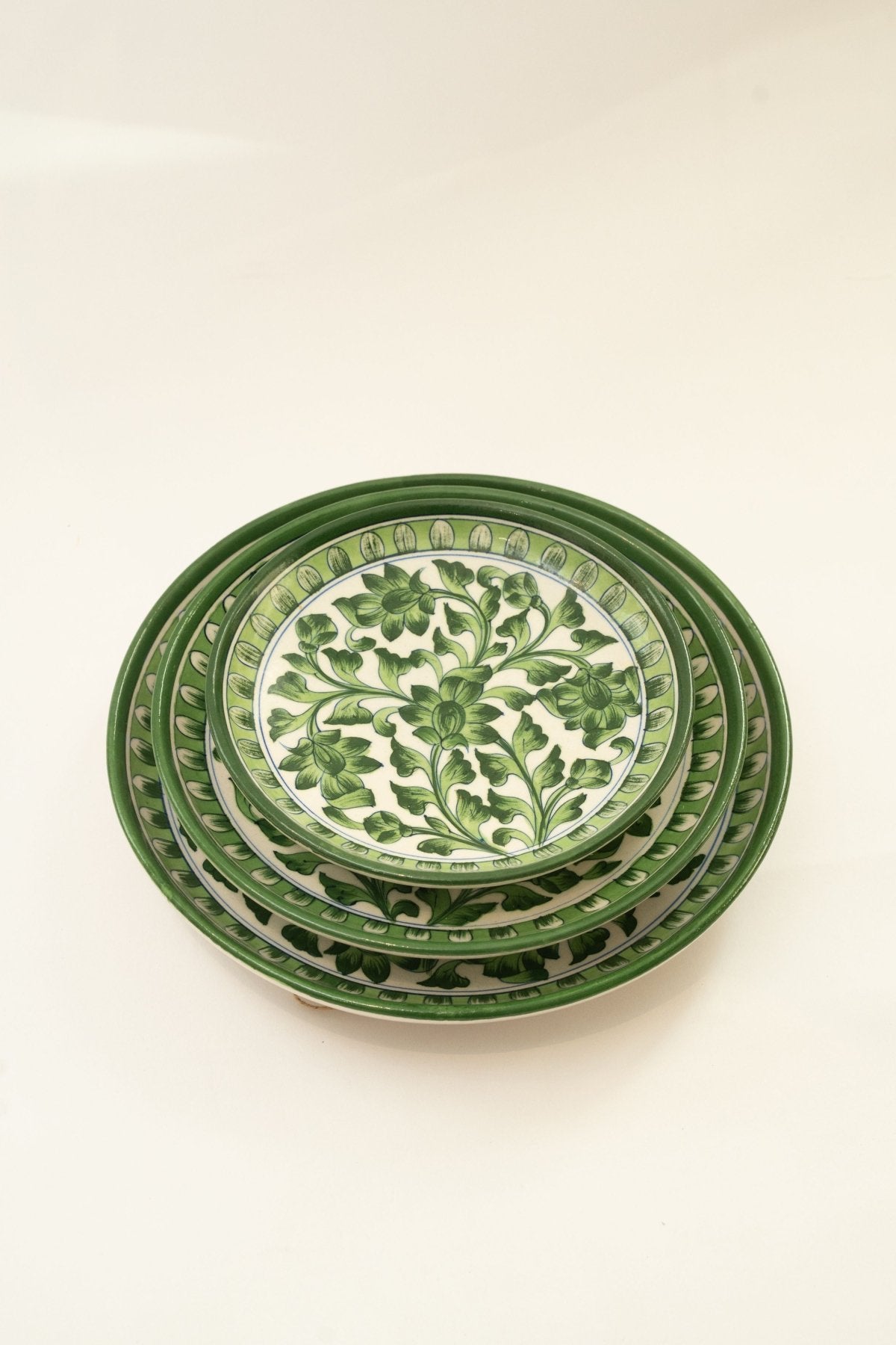 Green Floral Jaipur Pottery Wall Plate 12" - Marble Lotus - Green Floral Jaipur Pottery Wall Plate 12" - Marble Lotus