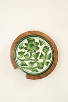 Green Jaipur Pottery Coasters - Set of 4 in Wooden Case - Marble Lotus - Green Jaipur Pottery Coasters - Set of 4 in Wooden Case - Marble Lotus