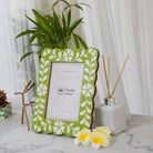 Green Wooden Inlay Frame - Marble Lotus - Green Wooden Inlay Frame - Marble Lotus - Saga Green Wooden Inlay Frame