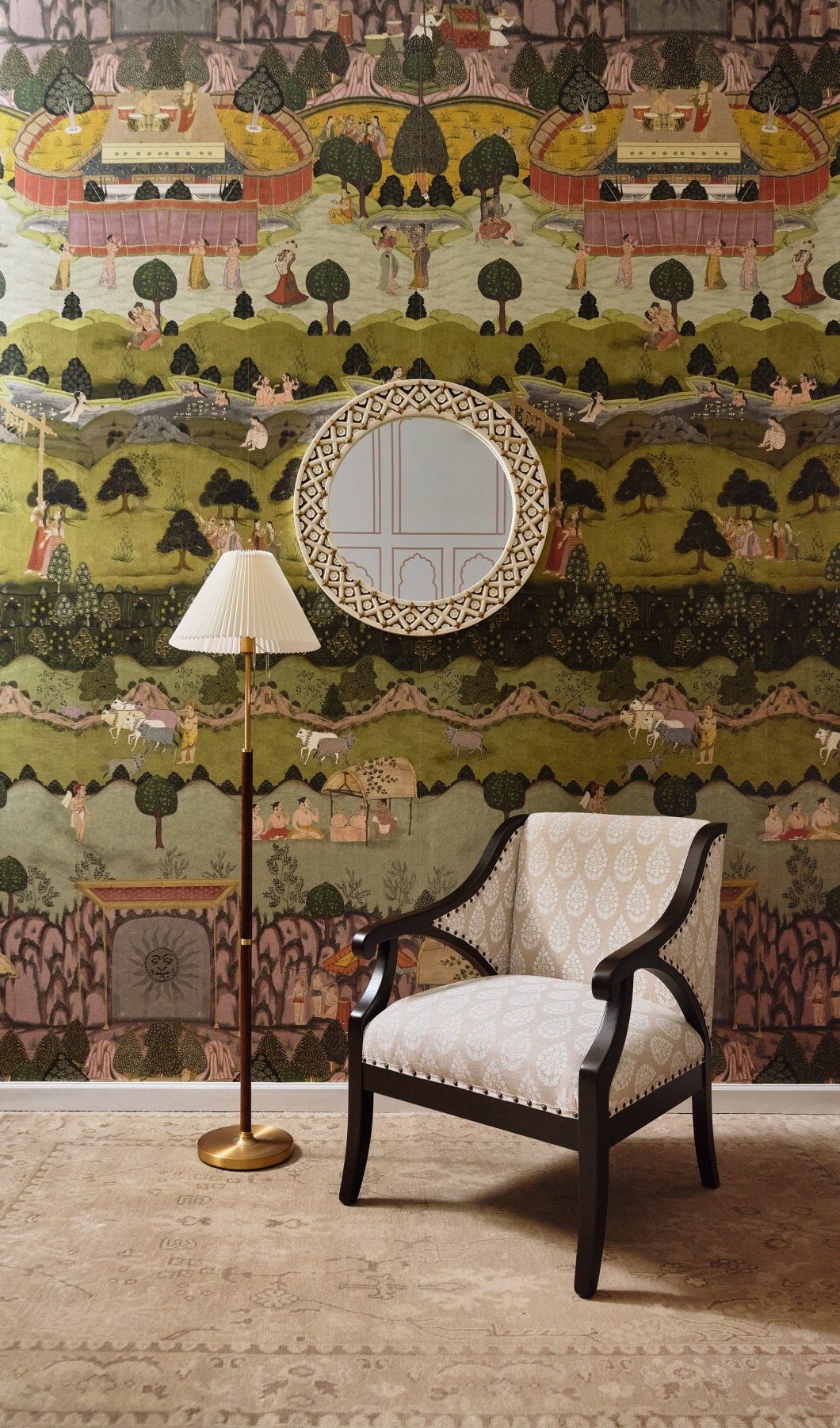 Gymkhana Arm Chair Block Print Beige - Marble Lotus - Gymkhana Arm Chair Block Print Beige