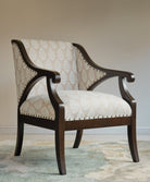 Gymkhana Arm Chair Block Print Beige - Marble Lotus - Gymkhana Arm Chair Block Print Beige