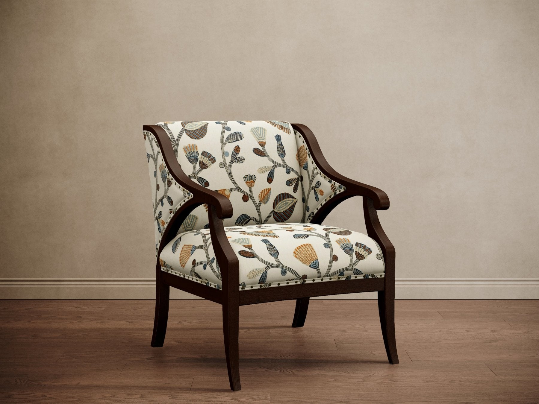 Gymkhana Arm Chair Floral Embroidered - Marble Lotus - Gymkhana Arm Chair Floral Embroidered