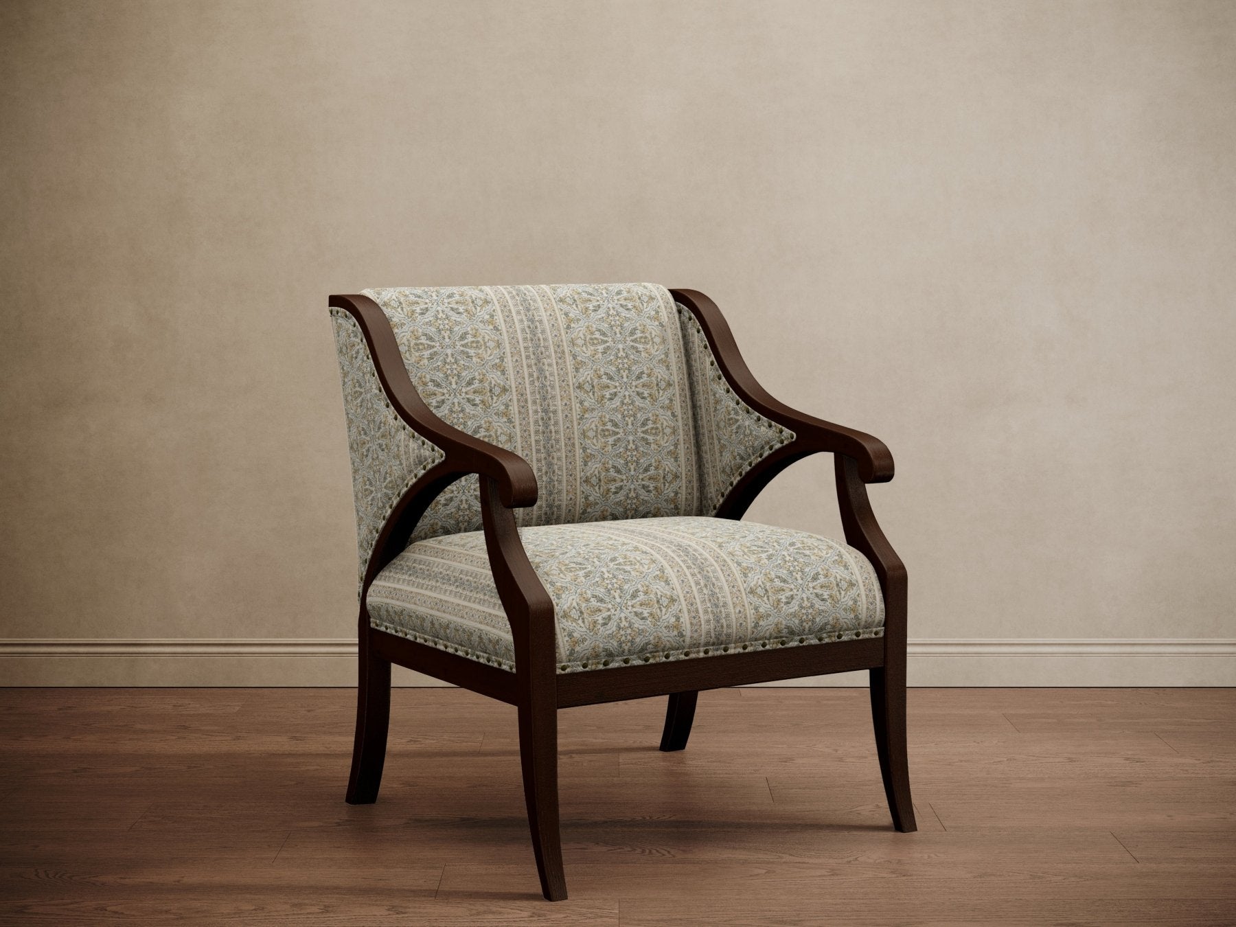 Gymkhana Arm Chair Powder Blue Paisley - Marble Lotus - Gymkhana Arm Chair Powder Blue Paisley