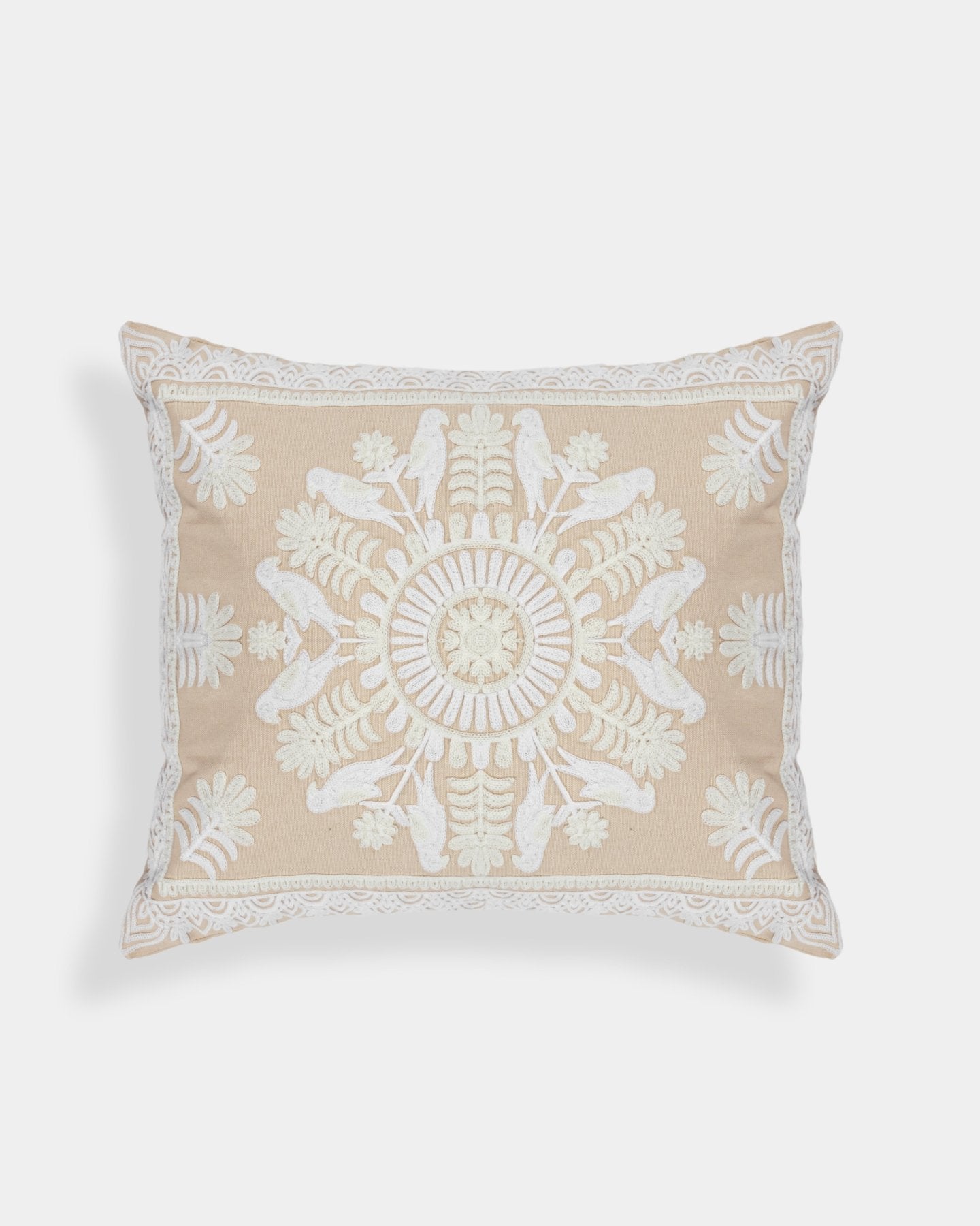 Ivory Suzani Pillow Cover Fauna 16x20" - Marble Lotus - Ivory Suzani Pillow Cover Fauna 16x20" - Marble Lotus - Suzani Pillow | White Pillow Cover Fauna 16x20" | Made in Jaipur
