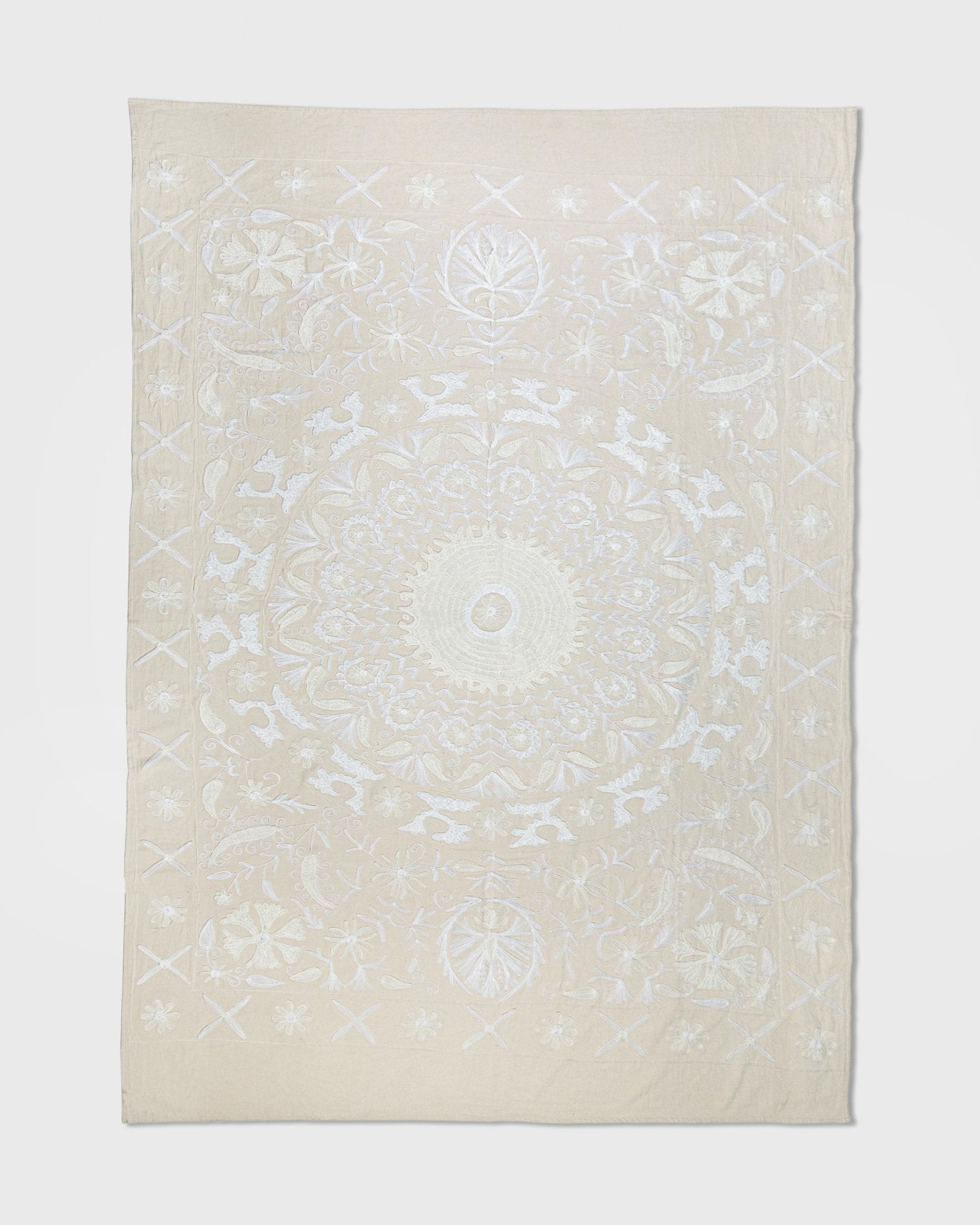 Ivory Suzani Tapestry Throw 60x90" - Marble Lotus - Ivory Suzani Tapestry Throw 60x90"
