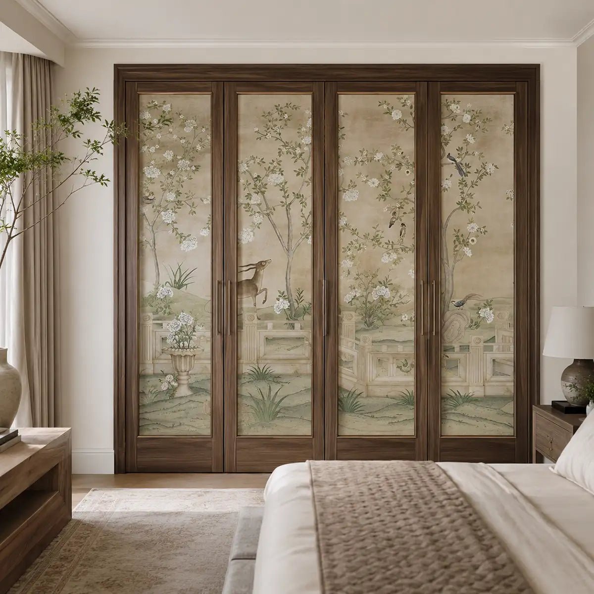 Jade Blossom Chinoiserie Wallpaper, Beige - Marble Lotus - Jade Blossom Chinoiserie Wallpaper, Beige