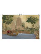 Kashi Reverie Wallart - Marble Lotus - Overview of the full Kashi temple design featuring the swan boat and sacred ghats with 90 cm by 60 cm dimensions.