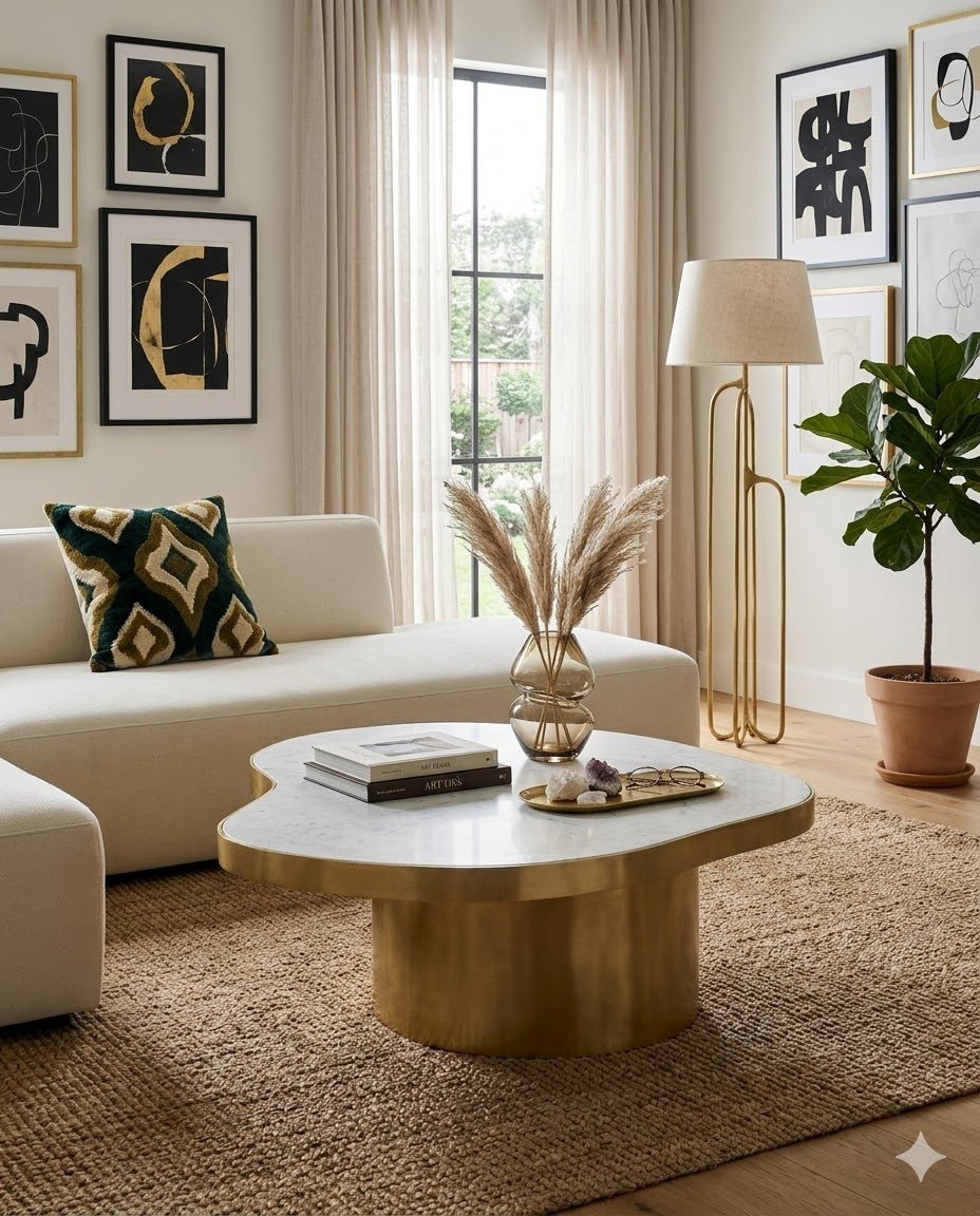 Kidney Coffee Table - Marble Lotus - Kidney Coffee Table