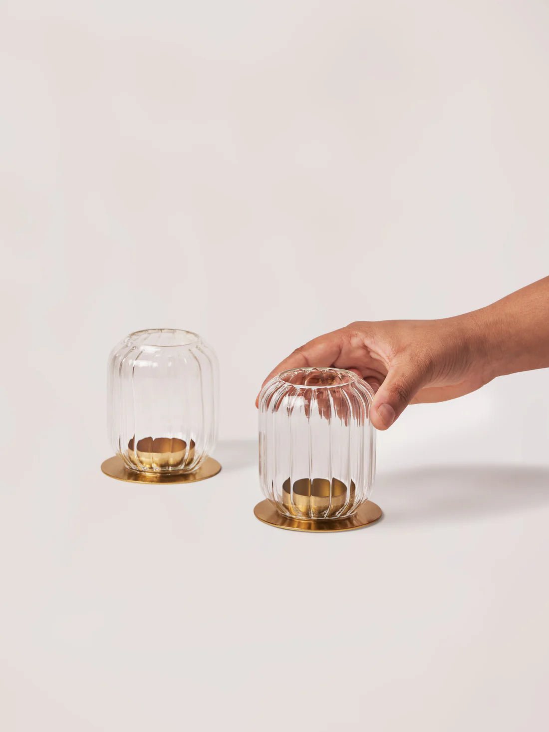 Kira Glass Lantern - Set of 2 - Marble Lotus - Kira Glass Lantern - Set of 2 - Marble Lotus