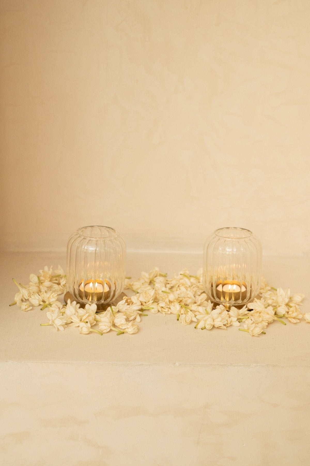 Kira Glass Lantern - Set of 2 - Marble Lotus - Kira Glass Lantern - Set of 2 - Marble Lotus