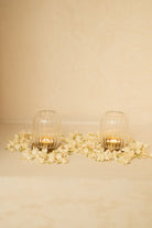 Kira Glass Lantern - Set of 2 - Marble Lotus - Kira Glass Lantern - Set of 2 - Marble Lotus