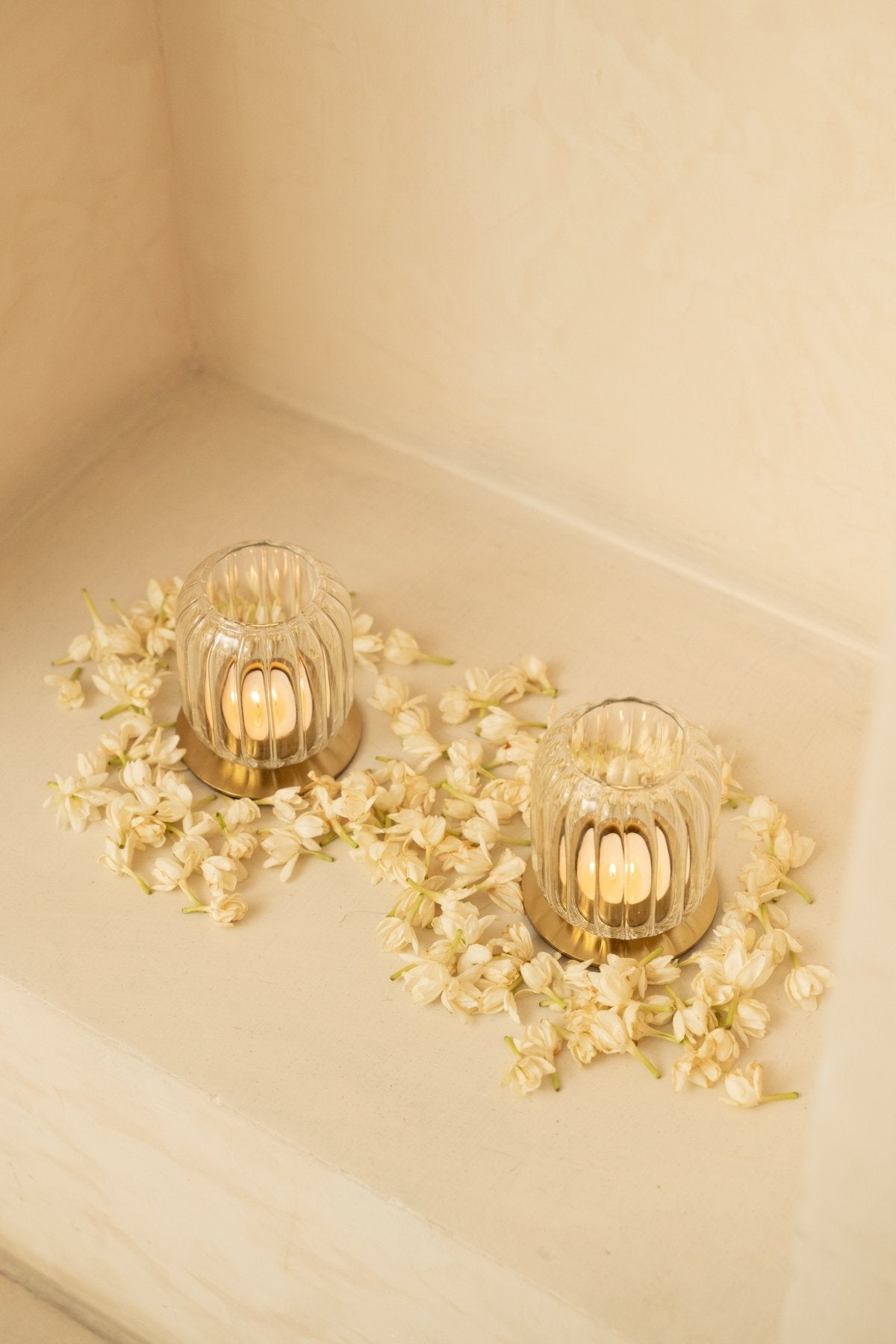 Kira Glass Lantern - Set of 2 - Marble Lotus - Kira Glass Lantern - Set of 2 - Marble Lotus