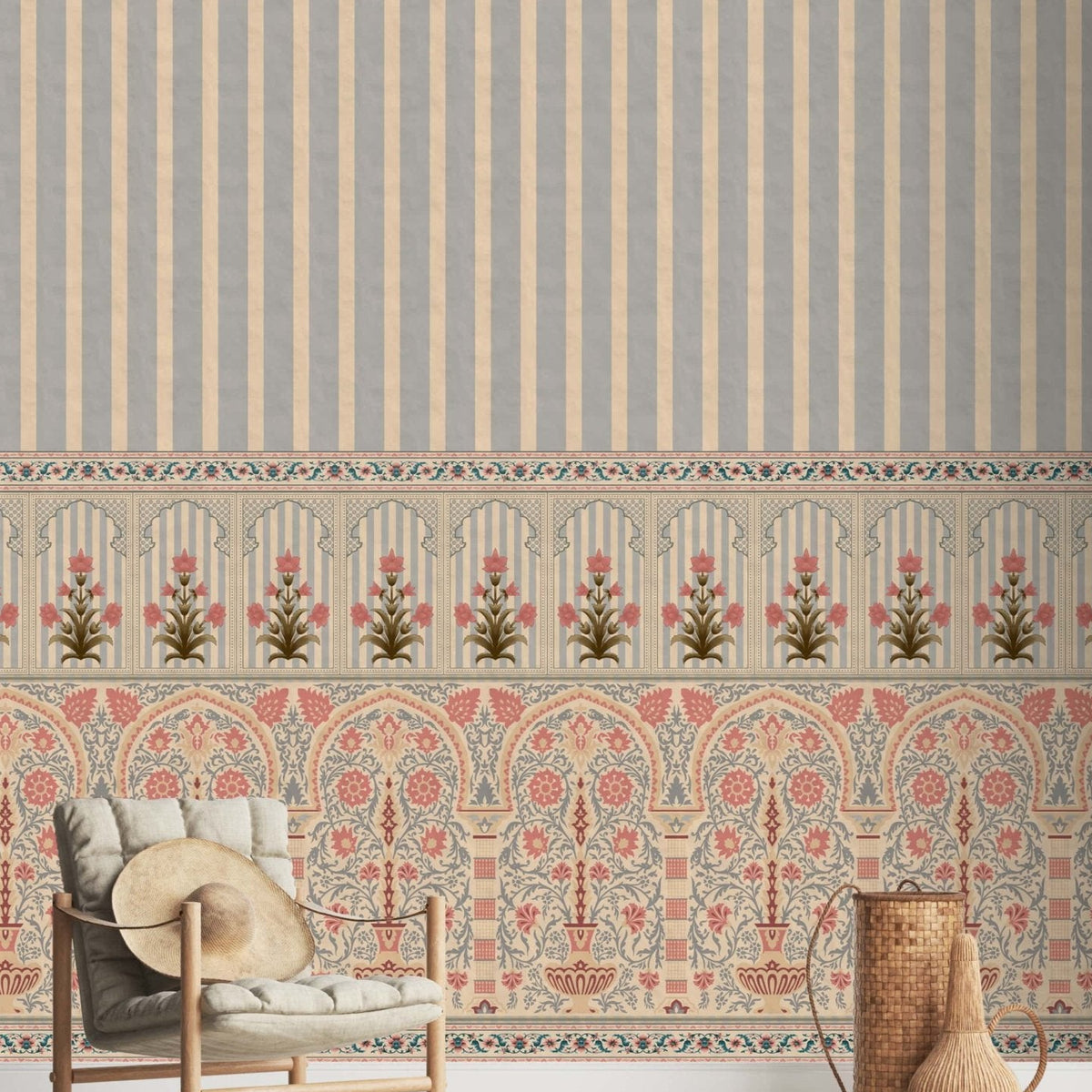 Buy Kusum Indian Floral Jharokha and Stripes Design Wallpaper | Marble ...
