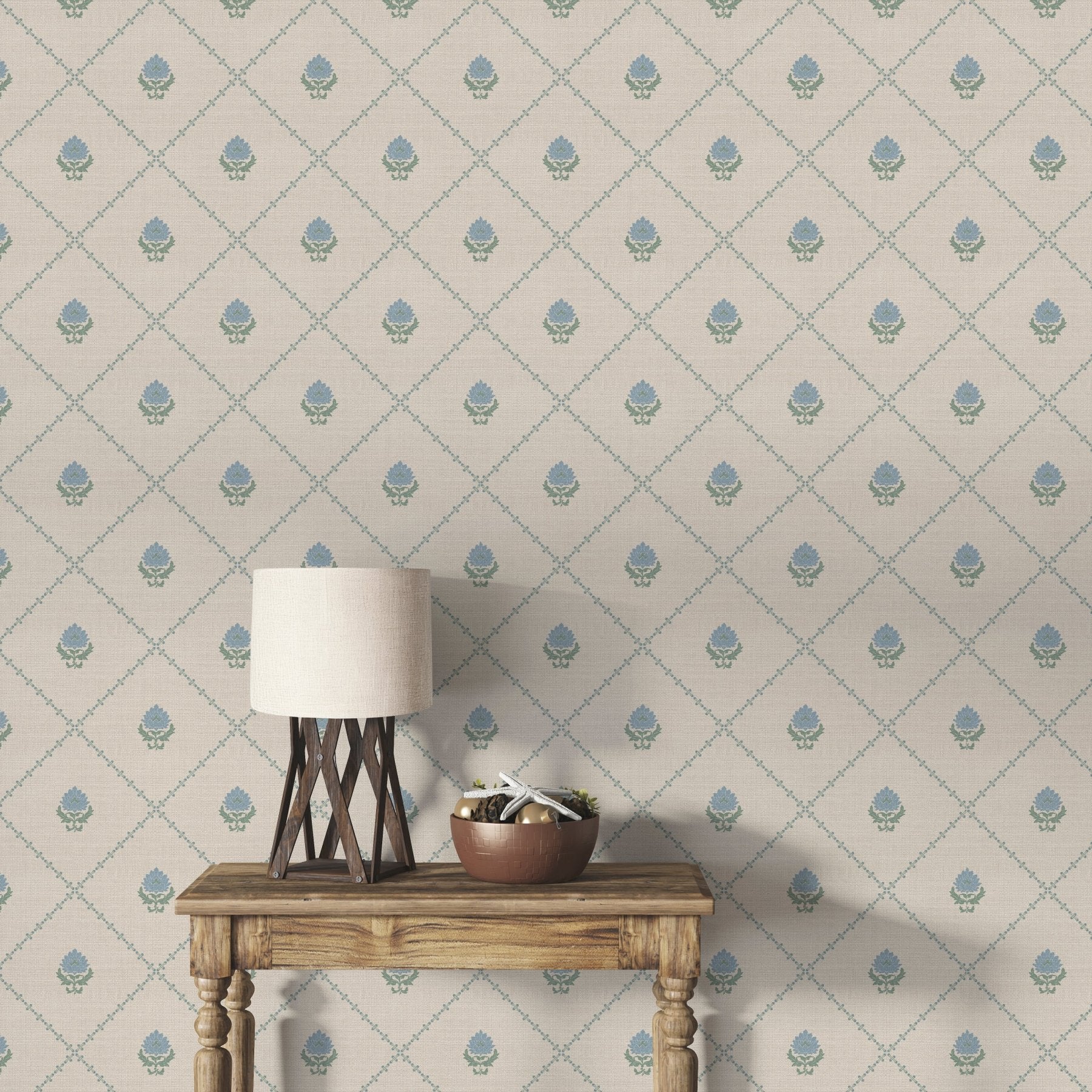 Kusum Jaal – Blue on Beige - Marble Lotus - Kusum Jaal – Blue on Beige