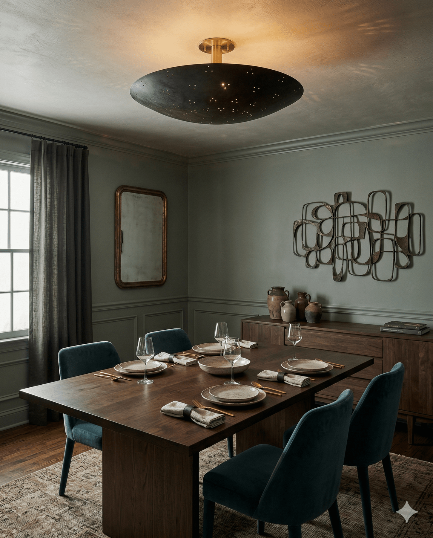 Large BERN Flush Mount - Brass with Bronze Finish - Marble Lotus - Large BERN Flush Mount - Brass with Bronze Finish